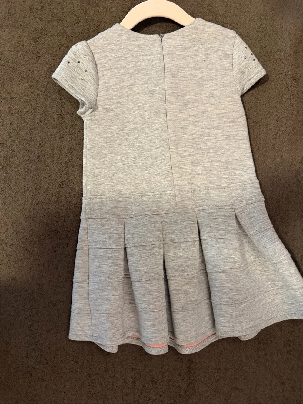 Mayoral Cream Knit Pleated Dress with Floral Appliqués